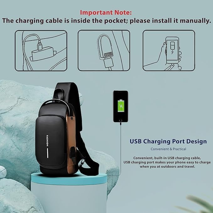 Anti-Theft Chest Sling Bag with USB Charging Port – Waterproof Crossbody Travel & Sports Shoulder Bag