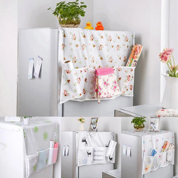 Anti-Dust Waterproof Oil-Proof Refrigerator Cover with Side Storage Pockets | Washable Fridge Top Protector for Kitchen Organization