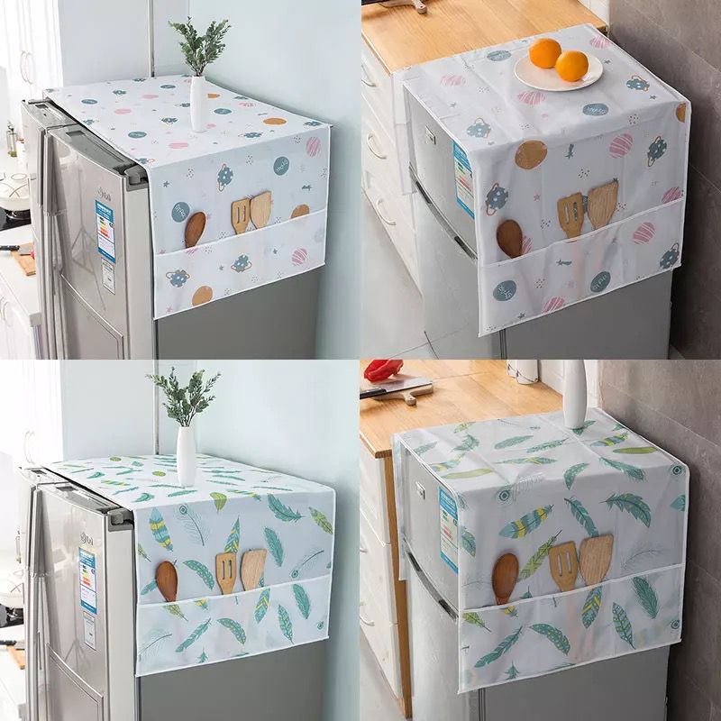 Anti-Dust Waterproof Oil-Proof Refrigerator Cover with Side Storage Pockets | Washable Fridge Top Protector for Kitchen Organization