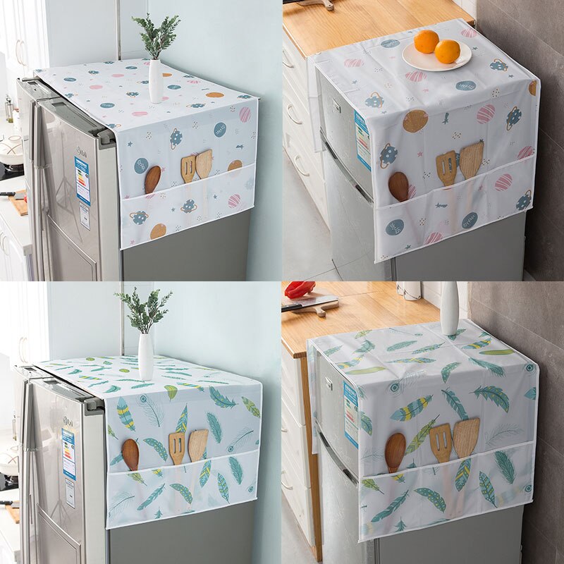 Anti-Dust Waterproof Oil-Proof Refrigerator Cover with Side Storage Pockets | Washable Fridge Top Protector for Kitchen Organization