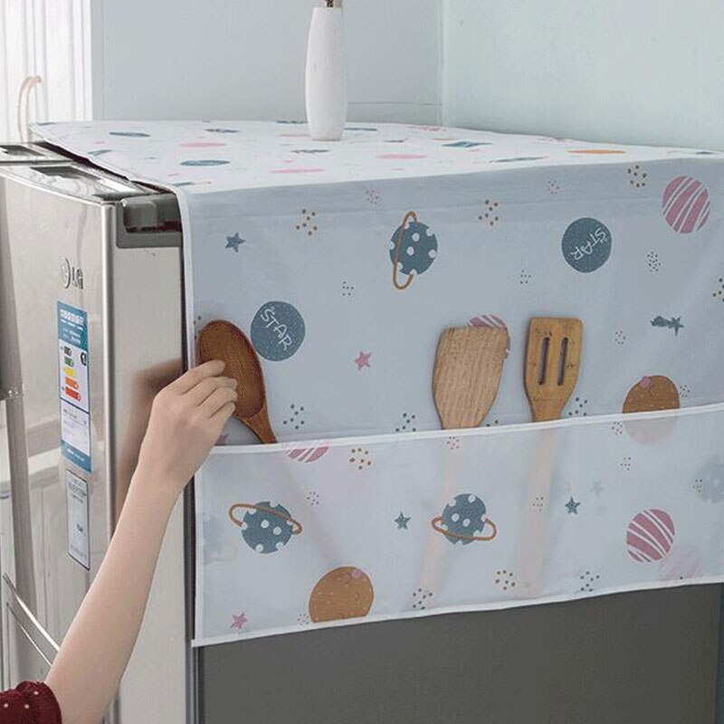 Anti-Dust Waterproof Oil-Proof Refrigerator Cover with Side Storage Pockets | Washable Fridge Top Protector for Kitchen Organization