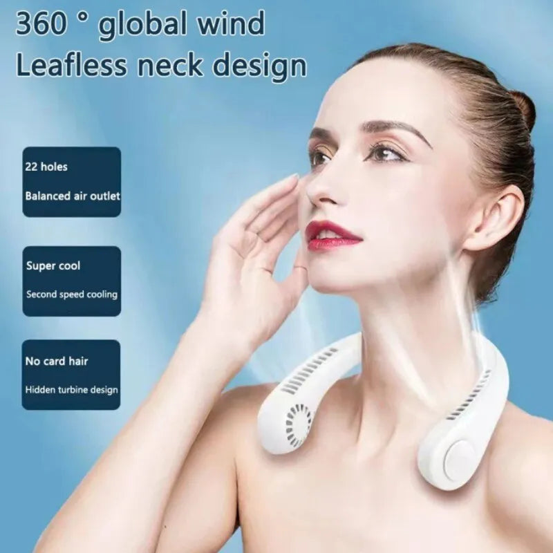 Portable Rechargeable Neck Fan – USB Bladeless Hands-Free Personal Cooling Fan for Travel, Sports & Outdoor