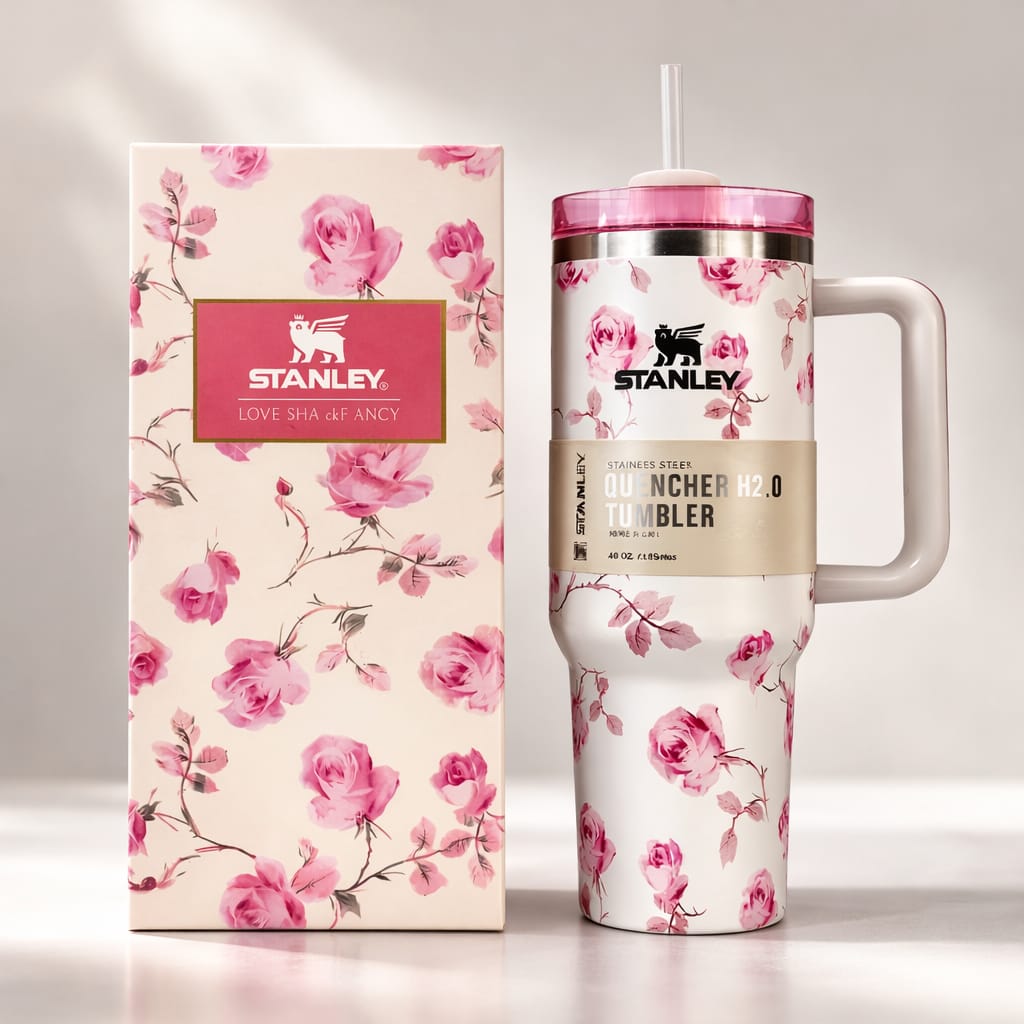 Stainless Steel Tumbler with Handle & Straw  – Vacuum Insulated Travel Mug for Hot & Cold Drinks