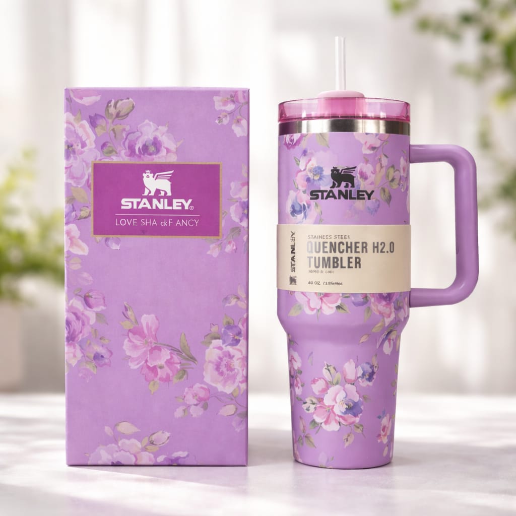 Stainless Steel Tumbler with Handle & Straw  – Vacuum Insulated Travel Mug for Hot & Cold Drinks