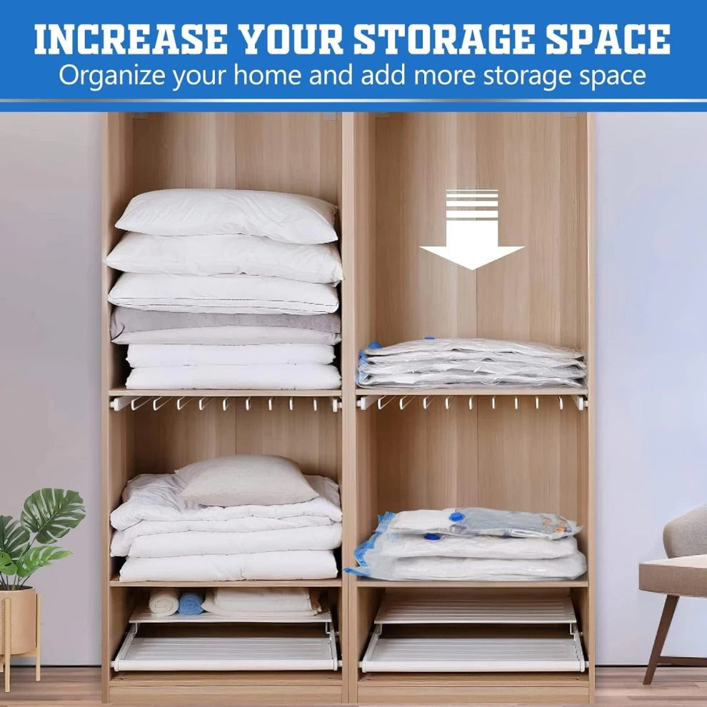 Vacuum Storage Bags Set of 5 with Hand Pump – Space Saving Compression Bags for Clothes, Bedding & Travel