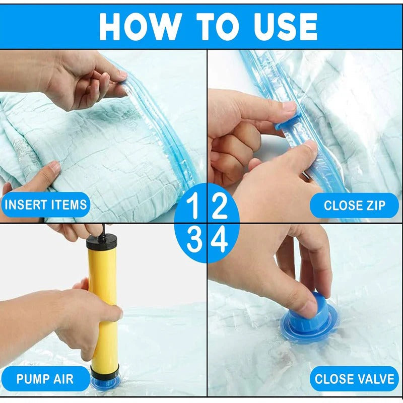 Vacuum Storage Bags Set of 5 with Hand Pump – Space Saving Compression Bags for Clothes, Bedding & Travel