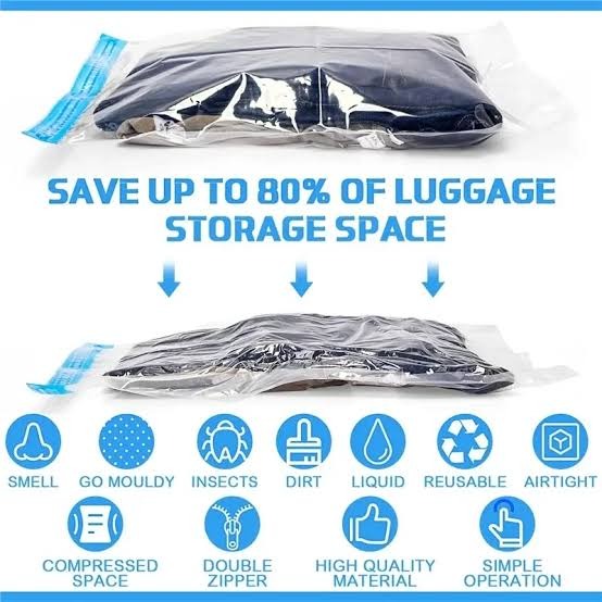 Vacuum Storage Bags Set of 5 with Hand Pump – Space Saving Compression Bags for Clothes, Bedding & Travel