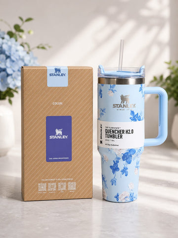 Stainless Steel Tumbler with Handle & Straw  – Vacuum Insulated Travel Mug for Hot & Cold Drinks