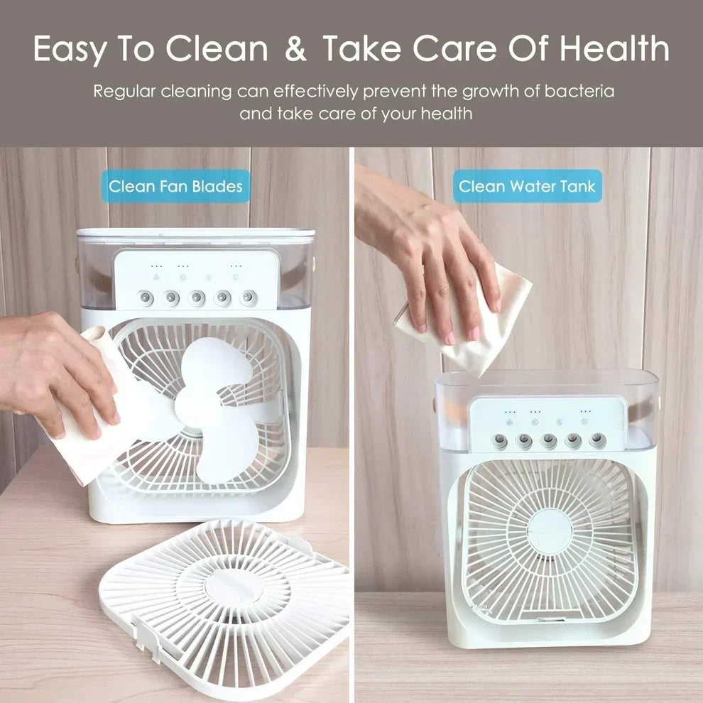 3-in-1 Mini Portable Air Cooler – Portable AC with Humidifier & LED Light | USB Powered Cooling Fan Best For Home and Office