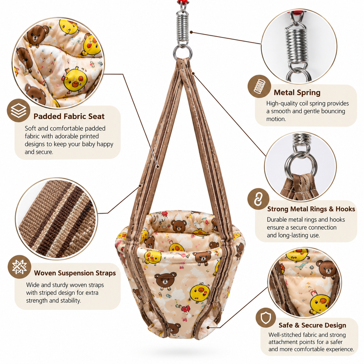 Baby Jumper Swing with Spring – Padded Fabric Seat