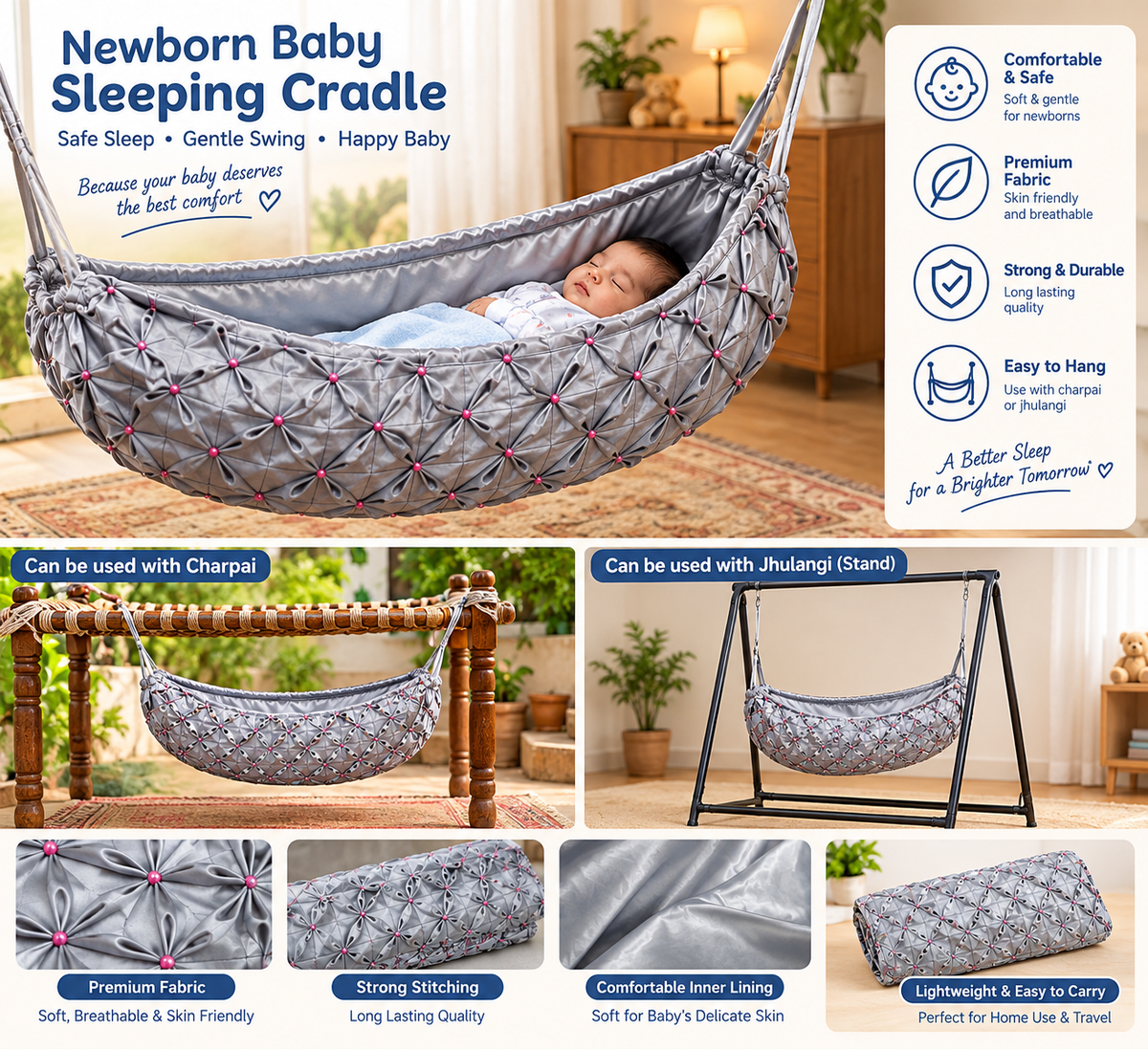 Traditional Newborn Baby Sleeping Cradle Jhula | Hanging Baby Palna