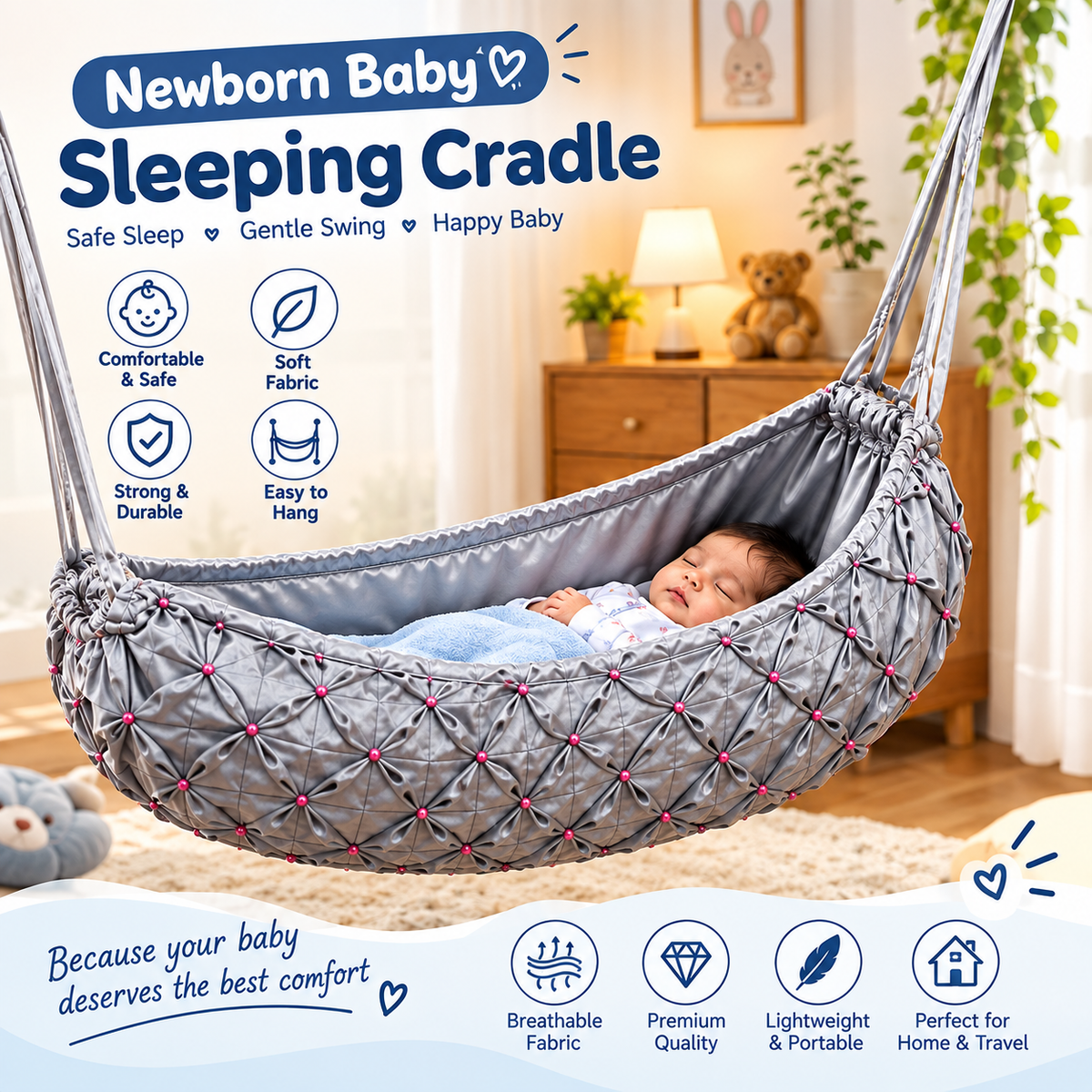 Traditional Newborn Baby Sleeping Cradle Jhula | Hanging Baby Palna