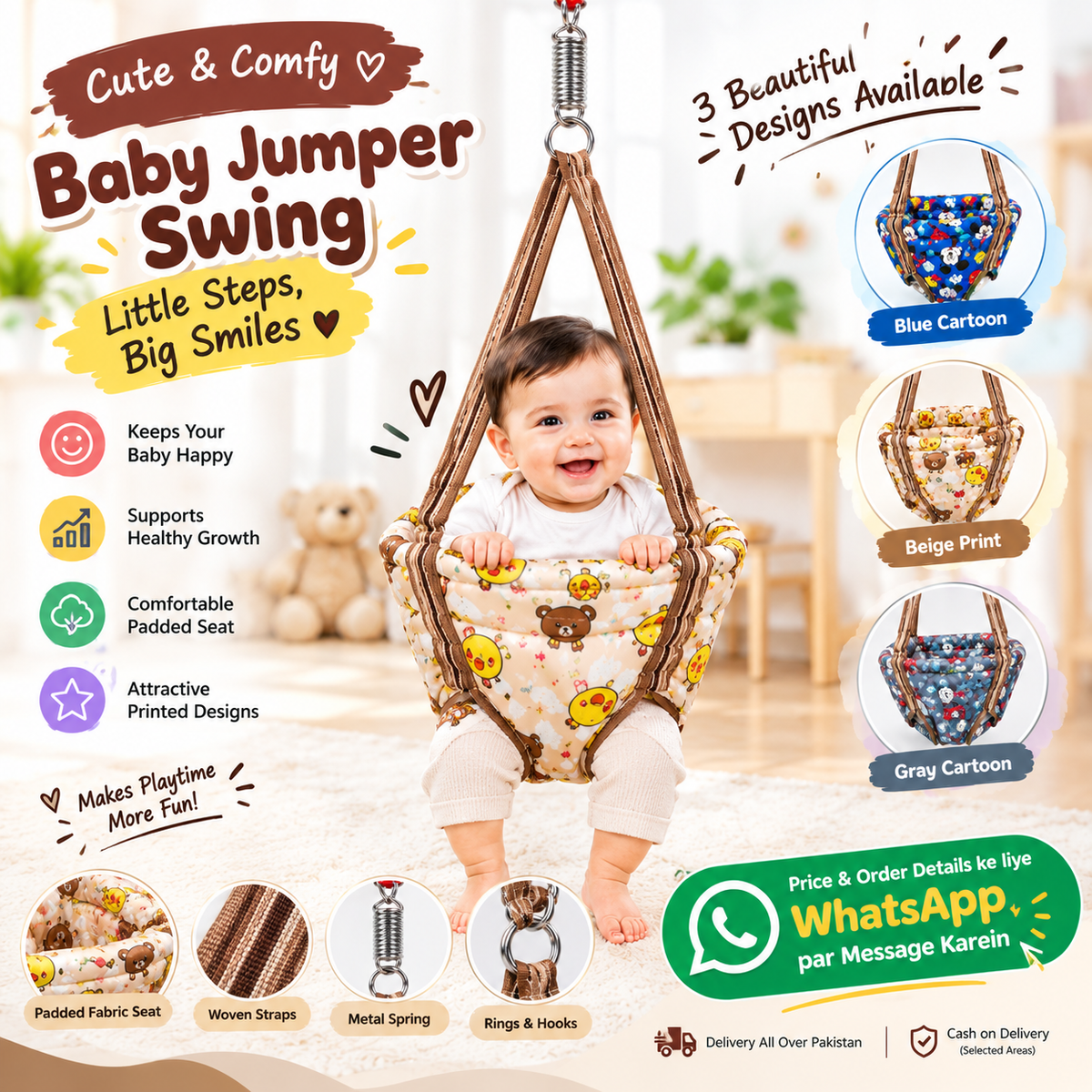 Baby Jumper Swing with Spring – Padded Fabric Seat