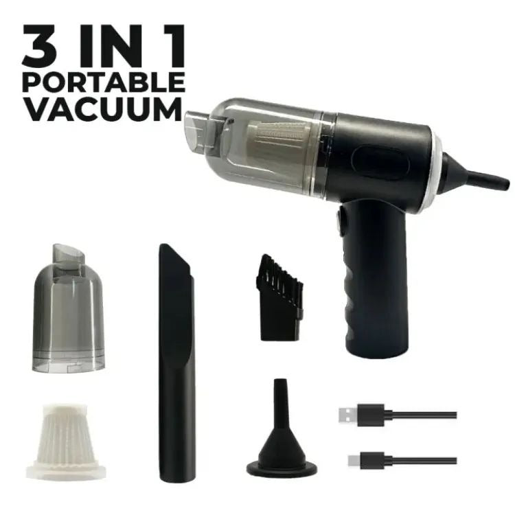3-in-1 Portable Car Vacuum Cleaner – Wireless Rechargeable Handheld Vacuum for Car, Home & Office