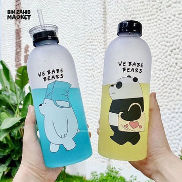 We Babe Bears Frosted Plastic Water Bottle with Straw 1000ml