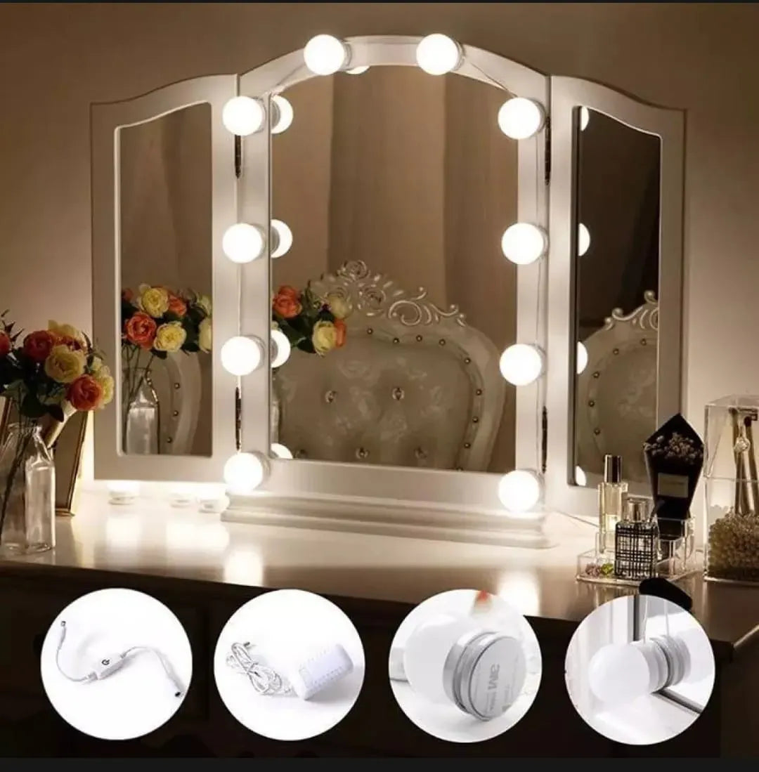 LED Vanity Mirror 10 Lights | Hollywood Makeup Mirror Light Kit with 3 Color Modes, Adjustable Brightness & USB Powered Bulbs