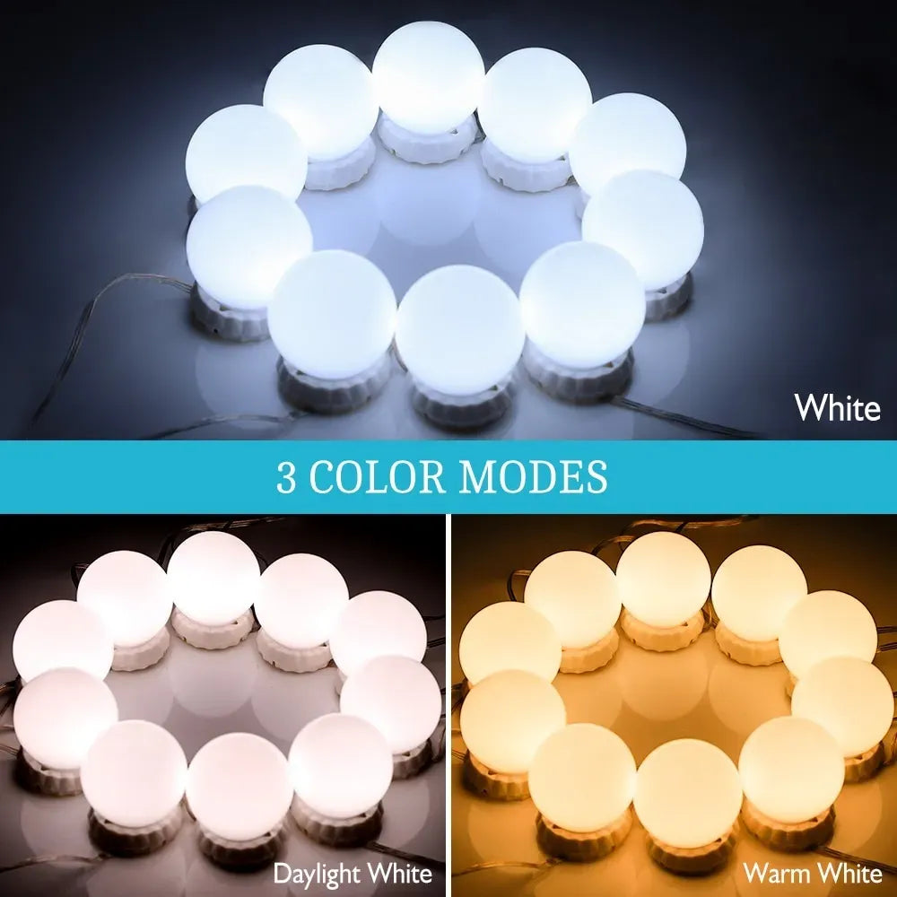LED Vanity Mirror 10 Lights | Hollywood Makeup Mirror Light Kit with 3 Color Modes, Adjustable Brightness & USB Powered Bulbs