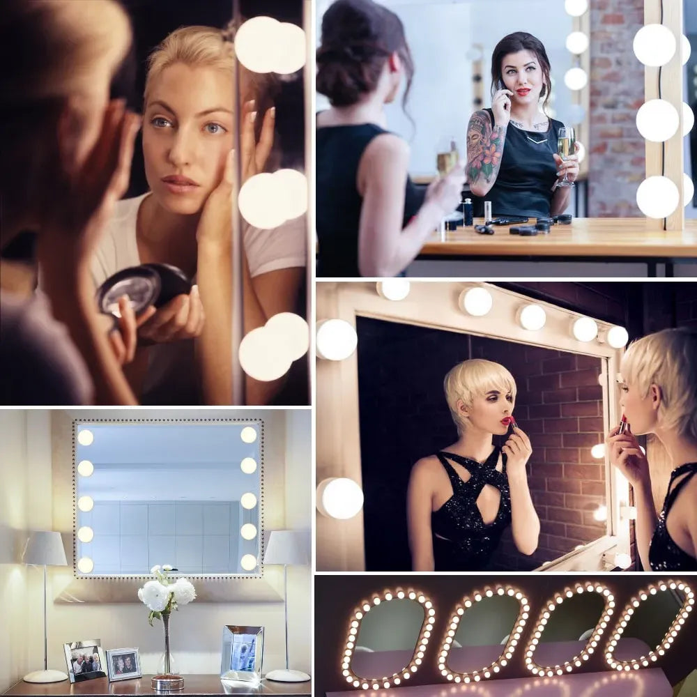 LED Vanity Mirror 10 Lights | Hollywood Makeup Mirror Light Kit with 3 Color Modes, Adjustable Brightness & USB Powered Bulbs