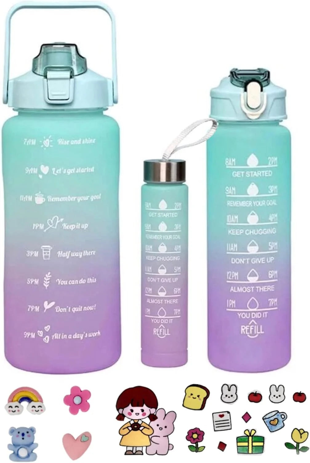3-Piece Motivational Water Bottle Set – Leakproof Sports Water Bottles with Flip-Top Lid for Gym, Fitness, Travel & Daily Hydration