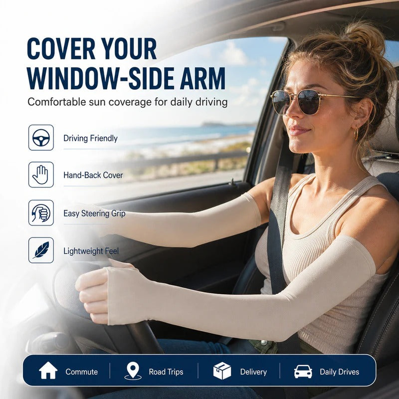 3 Pairs Premium UV Cooling Arm Sleeves | Stretchable Fabric, Full Arm Gloves Free Size