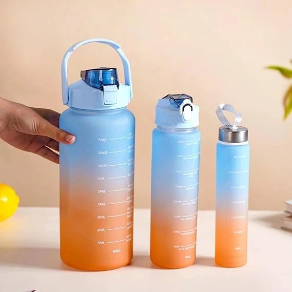 3-Piece Motivational Water Bottle Set – Leakproof Sports Water Bottles with Flip-Top Lid for Gym, Fitness, Travel & Daily Hydration