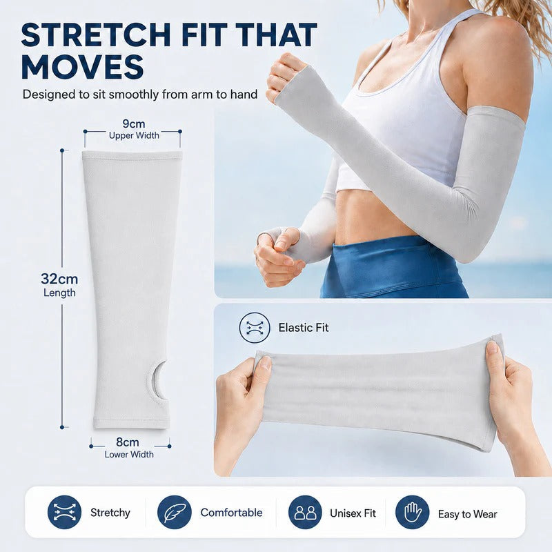 3 Pairs Premium UV Cooling Arm Sleeves | Stretchable Fabric, Full Arm Gloves Free Size