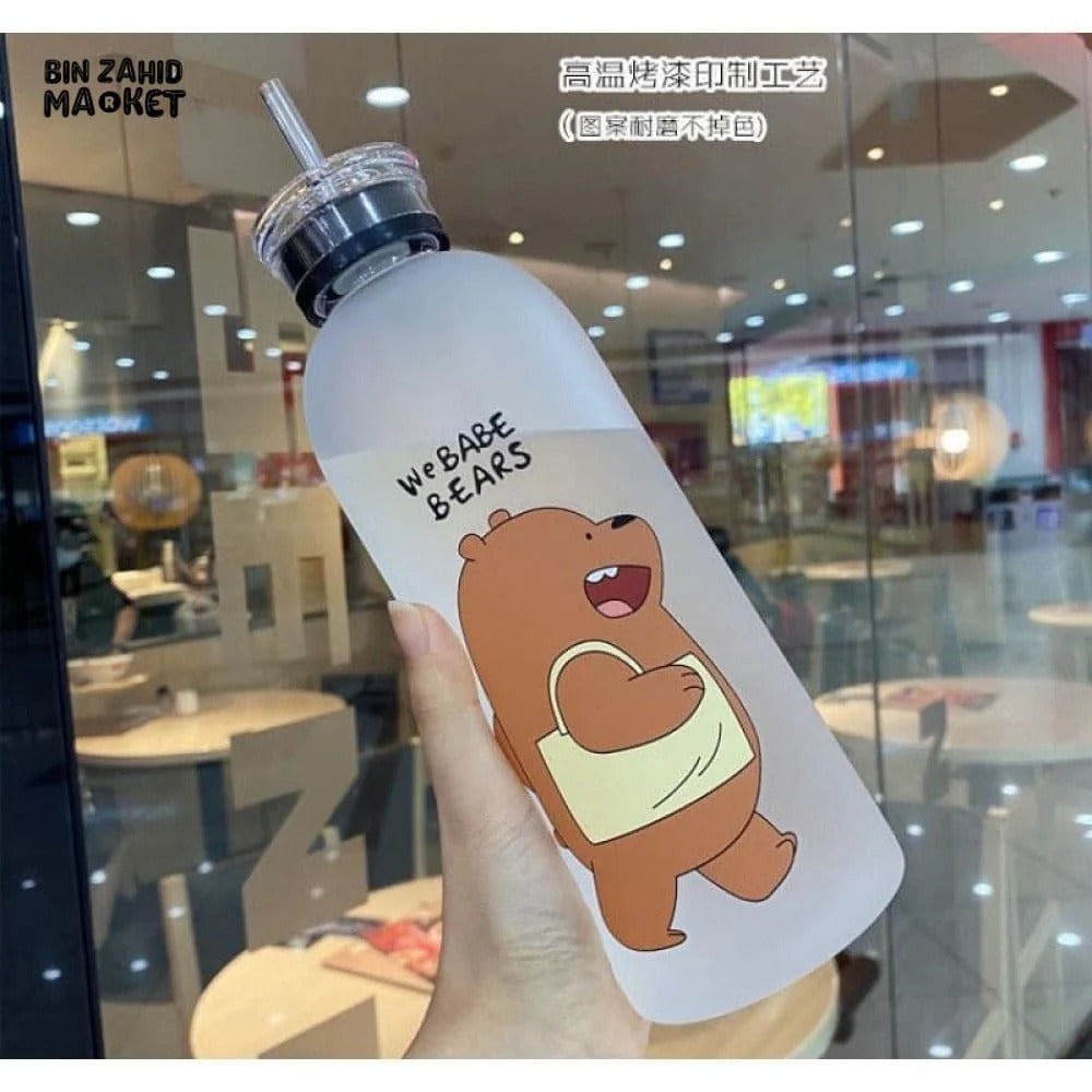 We Babe Bears Frosted Plastic Water Bottle with Straw 1000ml