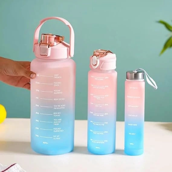 3-Piece Motivational Water Bottle Set – Leakproof Sports Water Bottles with Flip-Top Lid for Gym, Fitness, Travel & Daily Hydration