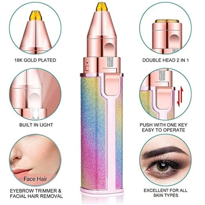 Flawless 2-in-1 Electric Facial Hair Remover & Eyebrow Trimmer | USB Rechargeable Painless Hair Removal for Women, LED Precision Shaver for Face, Upper Lip & Chin