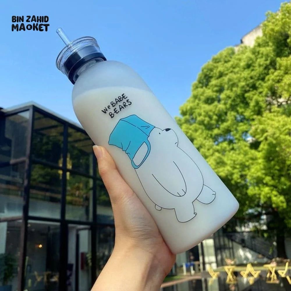 We Babe Bears Frosted Plastic Water Bottle with Straw 1000ml