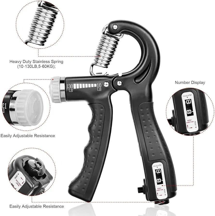 Adjustable Hand Grip Strengthener 10–130 LB | Forearm & Wrist Trainer with Grip Counter for Gym, Fitness, Sports & Hand Exercise