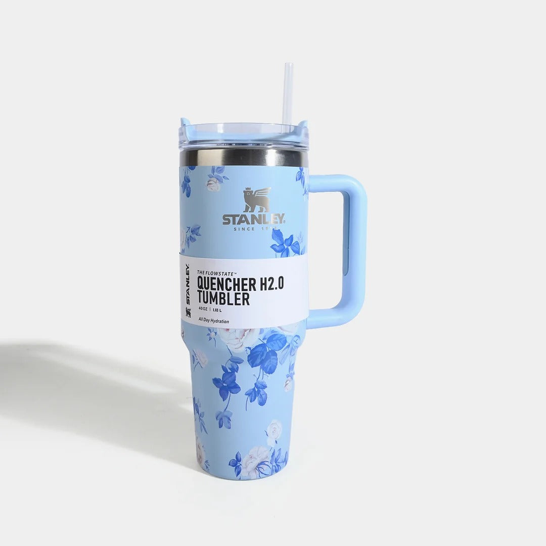 Stainless Steel Tumbler with Handle & Straw  – Vacuum Insulated Travel Mug for Hot & Cold Drinks