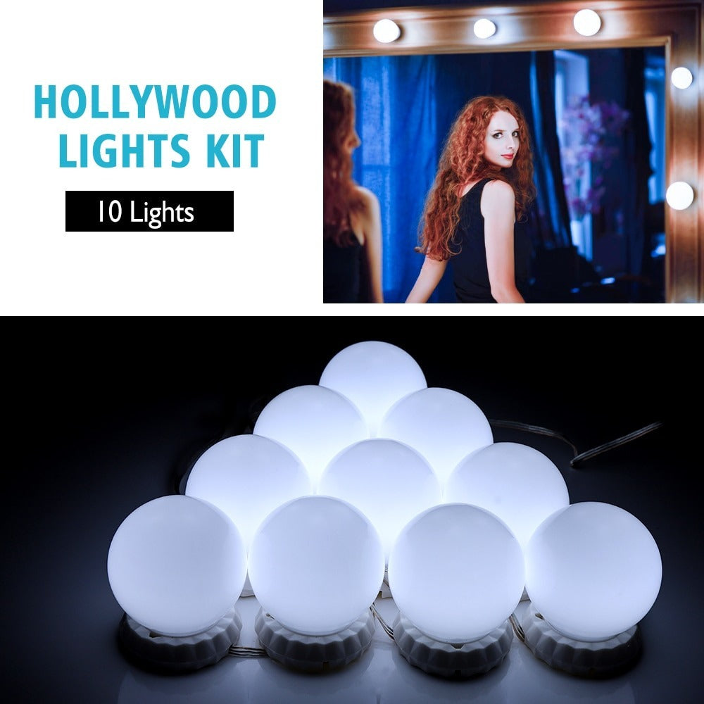 LED Vanity Mirror 10 Lights | Hollywood Makeup Mirror Light Kit with 3 Color Modes, Adjustable Brightness & USB Powered Bulbs