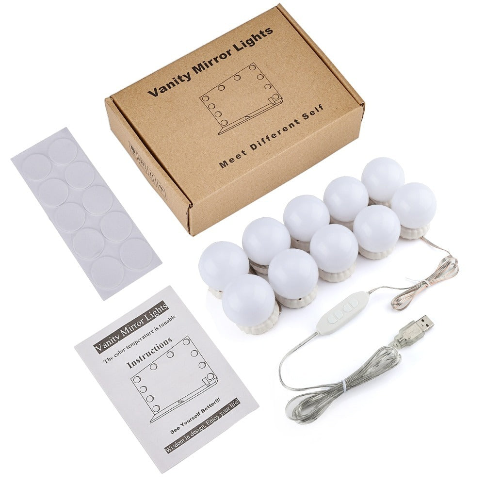 LED Vanity Mirror 10 Lights | Hollywood Makeup Mirror Light Kit with 3 Color Modes, Adjustable Brightness & USB Powered Bulbs