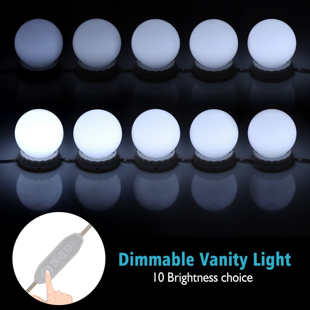 LED Vanity Mirror 10 Lights | Hollywood Makeup Mirror Light Kit with 3 Color Modes, Adjustable Brightness & USB Powered Bulbs