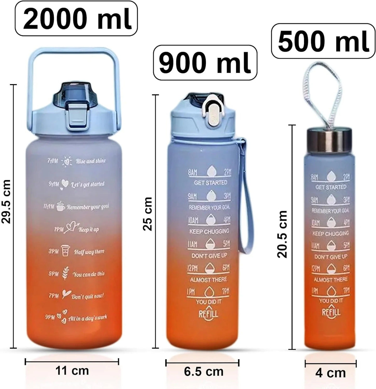 3-Piece Motivational Water Bottle Set – Leakproof Sports Water Bottles with Flip-Top Lid for Gym, Fitness, Travel & Daily Hydration